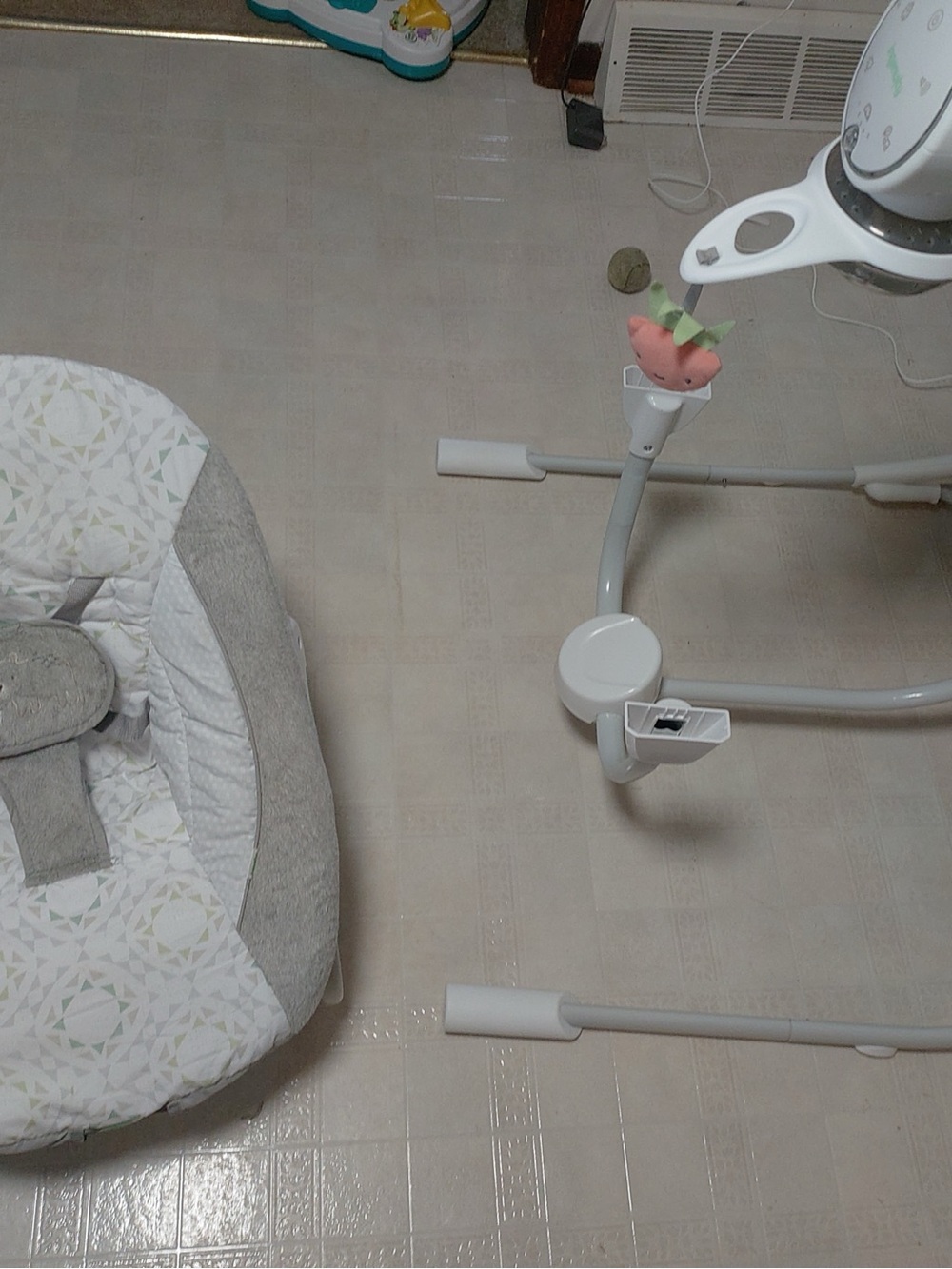 Gray & White Baby Bouncer Seat with Patterned Fabric